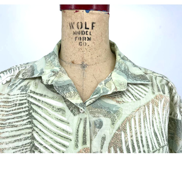 A Paquette California Green Tropical Print Button Front Shirt Medium M - Picture 5 of 8